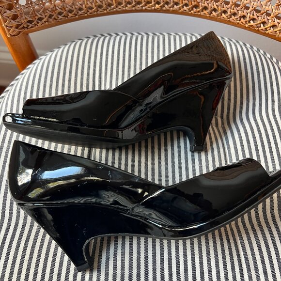 vintage Miu Miu black patent peep toe wedges size 37 Brand New NIB - Picture 6 of 11